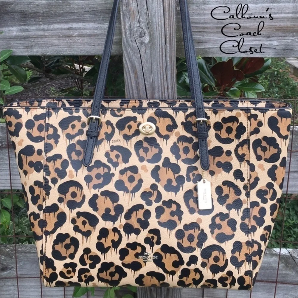 Coach Wild Beast Cheetah Animal Print Turnlock Tote - Picture 2 of 4